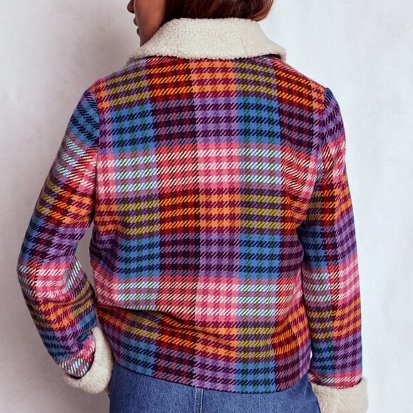 Boden Stirling Check Coat Rainbow Blanket Multigingham Size 16/18 - Picture 5 of 7